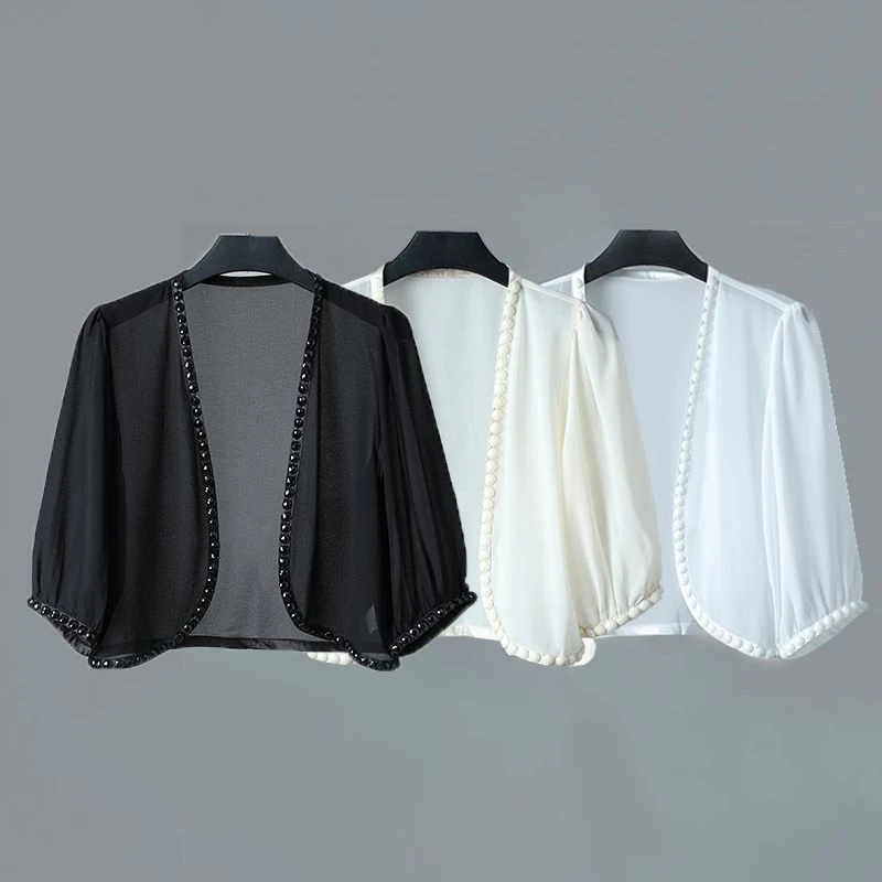 小披肩配裙子2025夏季新款大码雪纺防晒衣女百搭短款外搭开衫外套