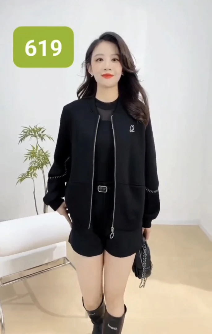秋款619款纯色休闲时尚加肥加大百搭短款女士外套气质