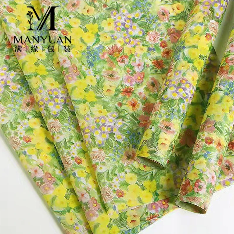 新款复古油画风油菜花鲜花包装纸花园碎花礼物鲜花包装装饰材料