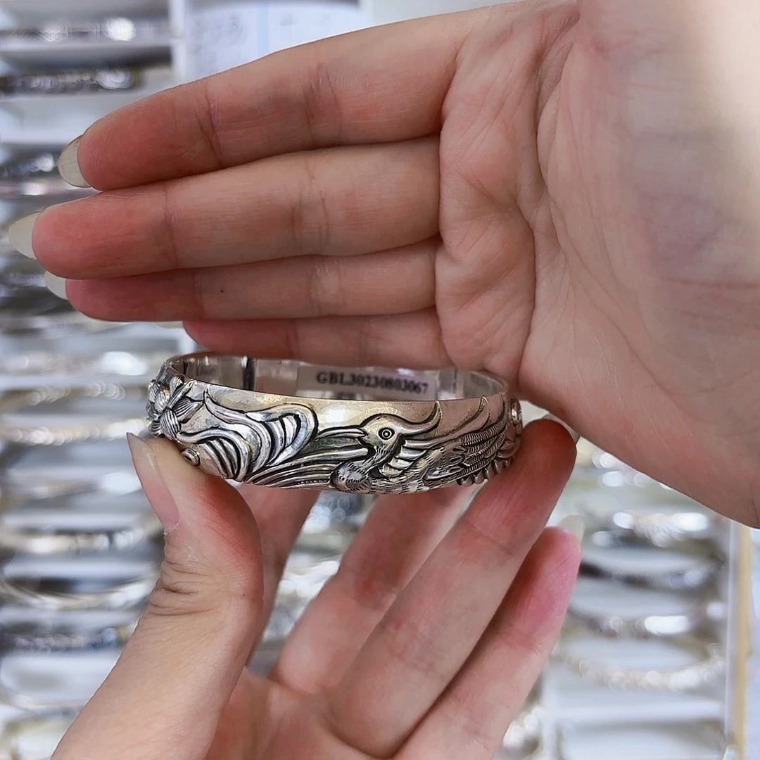 无足银鸳鸯戏水银手镯90克