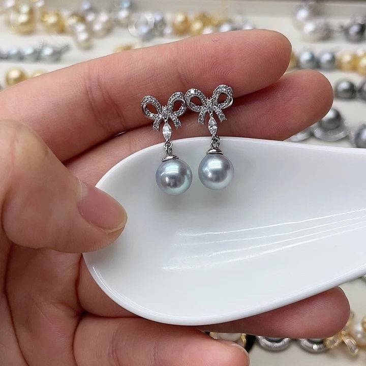 银S925镶嵌海水珍珠耳饰