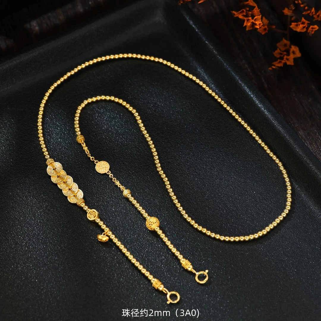【金豆原创】黄财神五帝钱 ||18K金暴力米米杵杵聚宝盆项链A