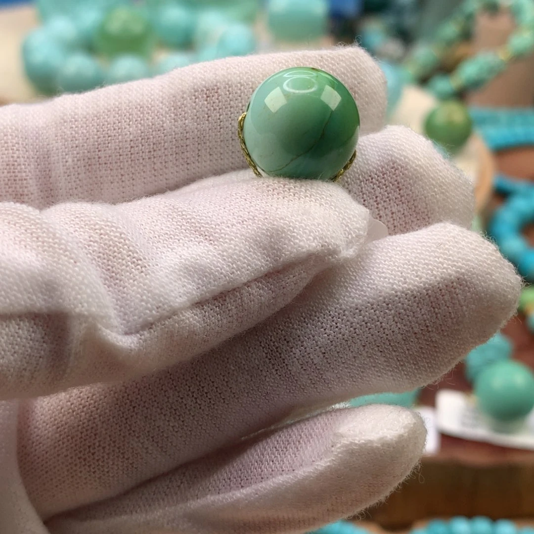 绿松石未镶嵌珠宝奇石高瓷精品水波纹圆珠13.6mm