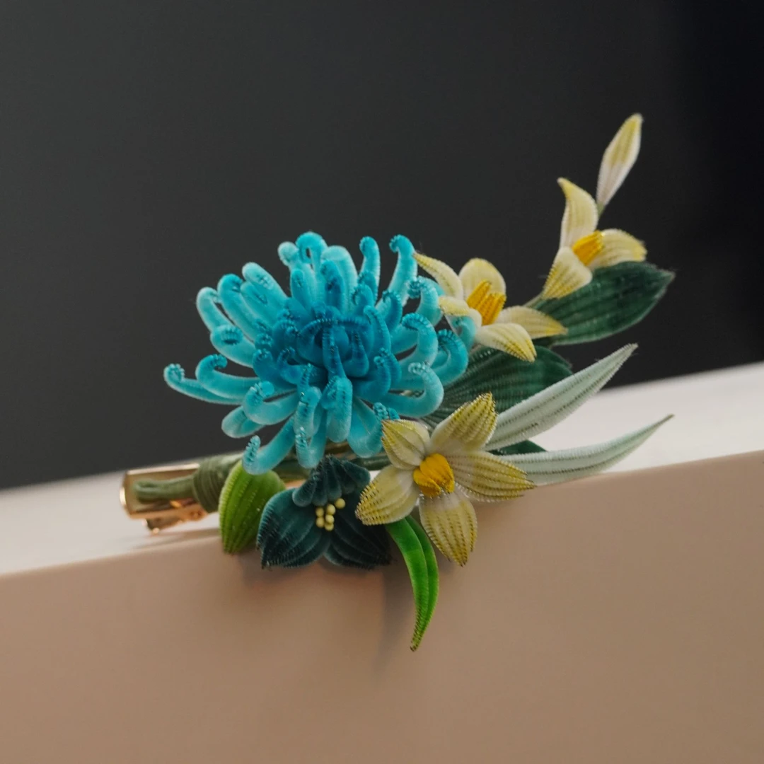 细绒菊 菊微 边夹 非遗绒花南京绒花国风手工艺品