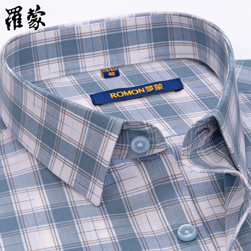 罗蒙亚麻衬衫男士短袖休闲透气高档莱赛尔商务衬衣中年棉上衣夏季