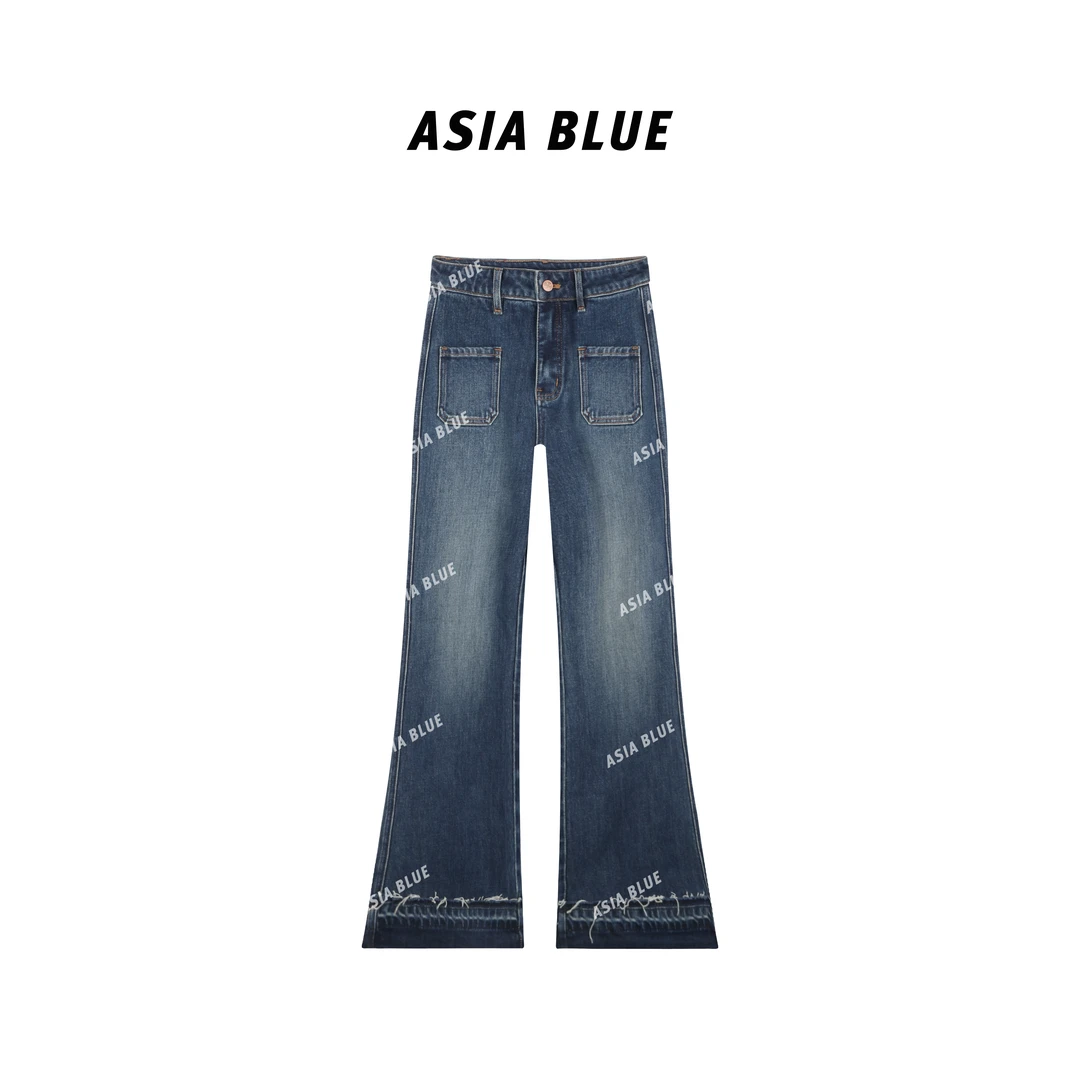 【ASIA BLUE】· 星云 · 秋季四面弹宽毛边设计感微喇牛仔裤YW90018