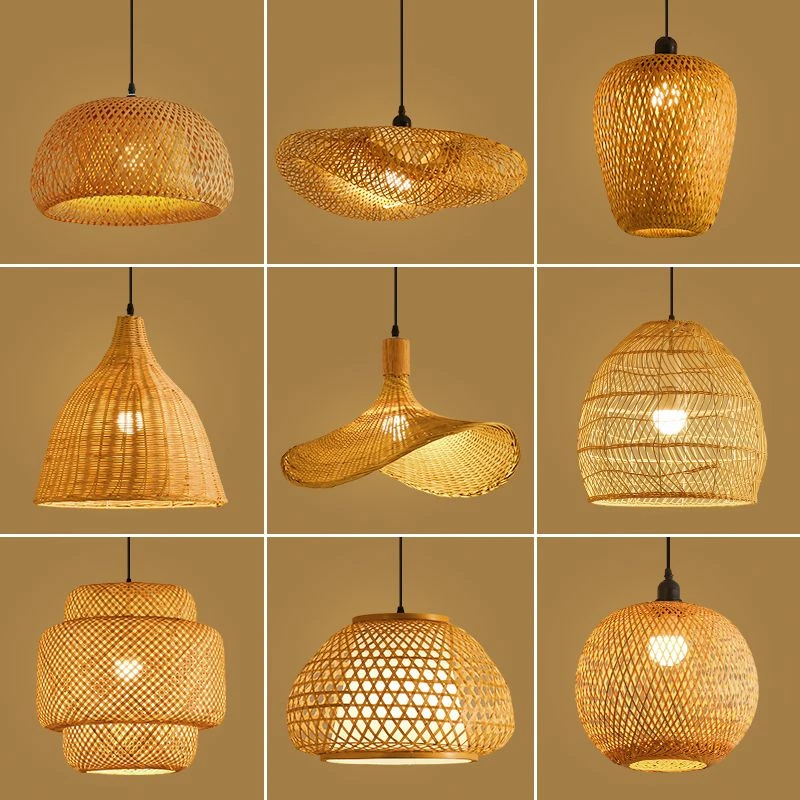 竹编吊灯竹艺禅意茶室中式竹灯餐厅民宿藤编灯笼饭店复古编织灯罩