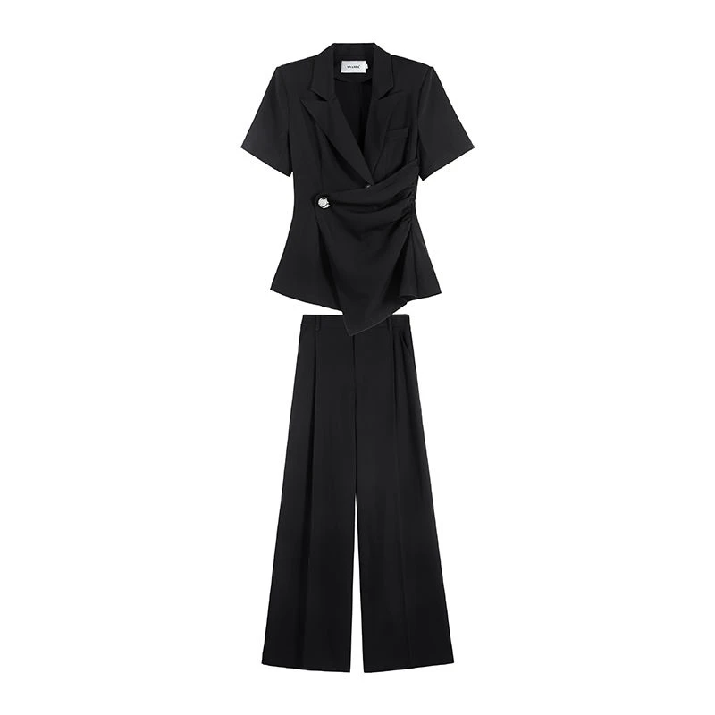 夏季西装领收腰上衣阔腿裤两件套气质显瘦高级感套装SHBZC622219