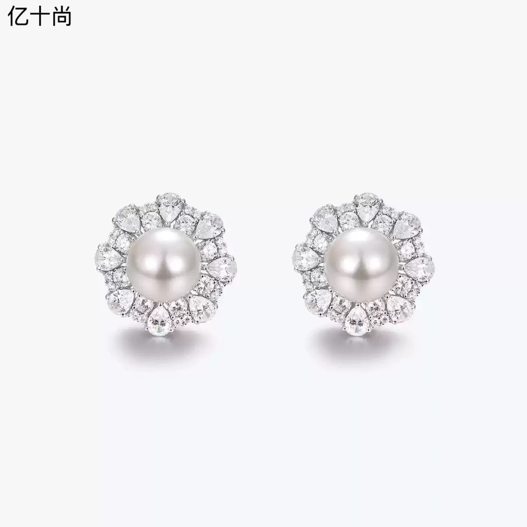 925银莫桑石耳饰 亿十尚水滴太阳白珠纯银耳钉轻奢时尚洋气仙美