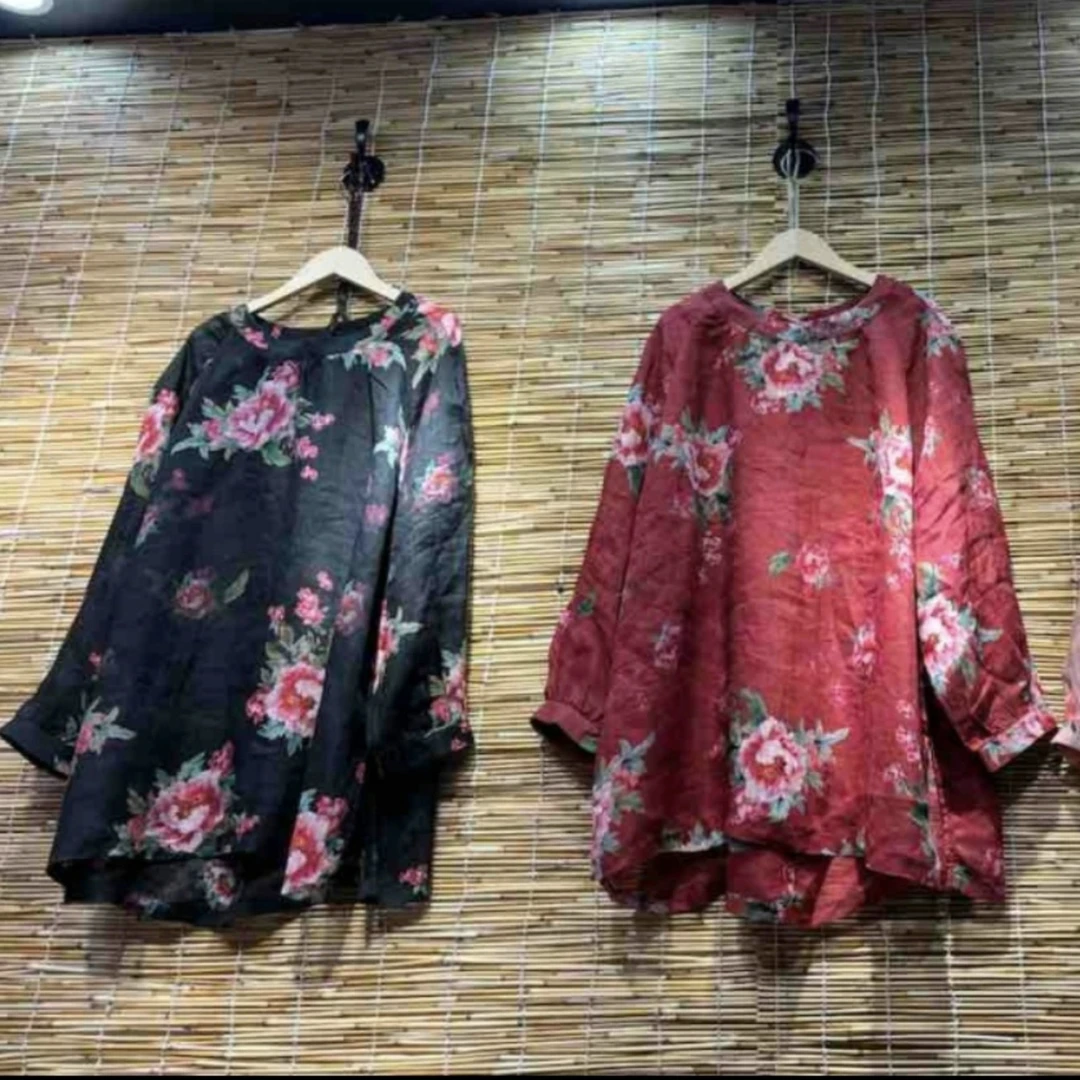 高品质夏季轻薄细苎麻长款宽松文艺复古印花麻衫防晒开衫女上衣