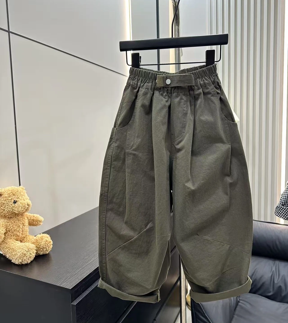 初秋新款男童女童裤子2025春秋款中大童休闲裤宽松微阔纯棉长裤