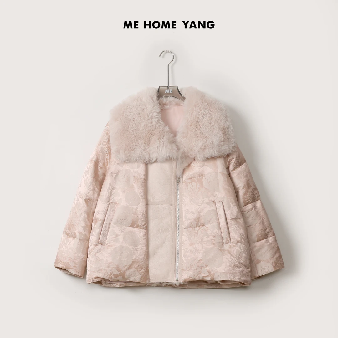 ME【烟雨司藤】白鹅绒27姆米桑蚕丝亚麻棉混纺缎面羽绒服MEQA4472