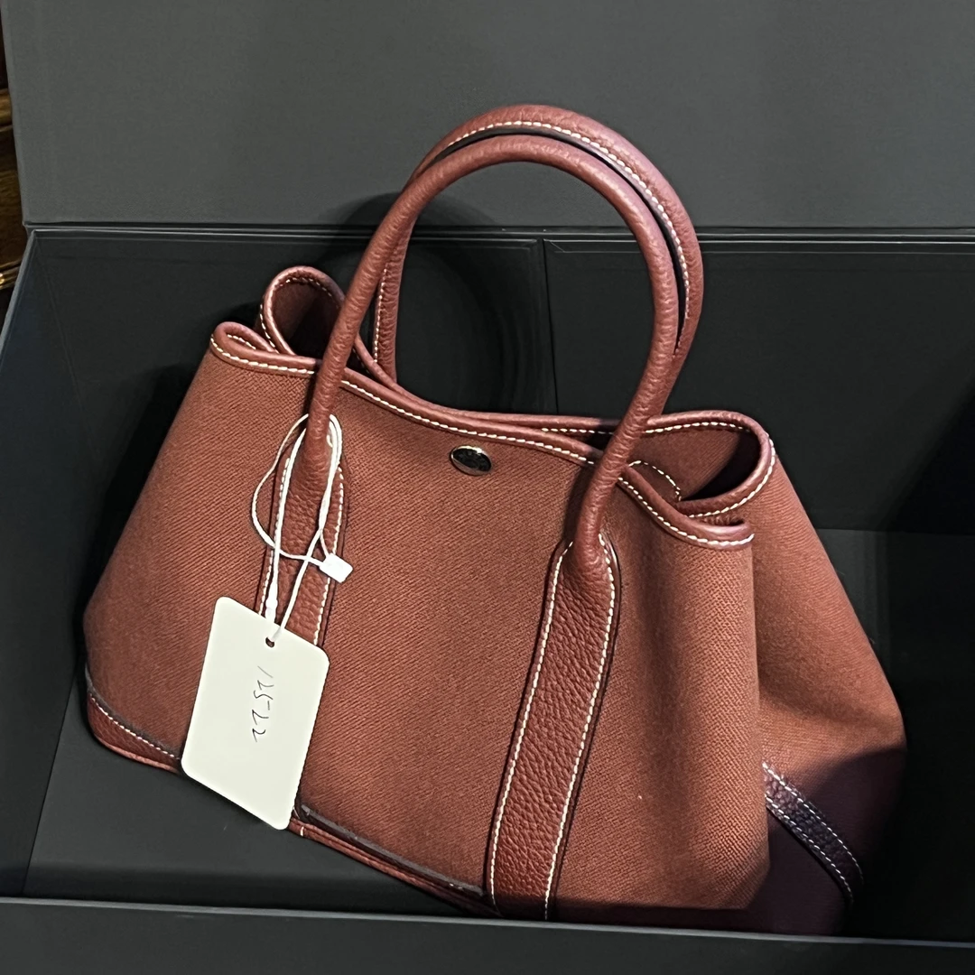 95新 Hermes/爱马仕 夏七中古/棕色花园手提包12522