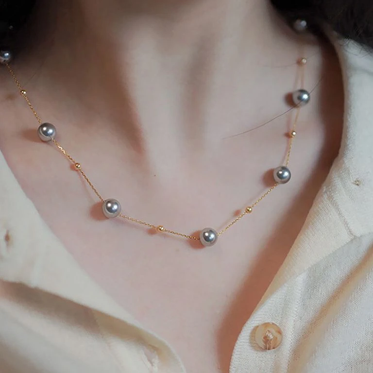 钛钢项链 【T522】钛钢灰色珠珠满天星项链