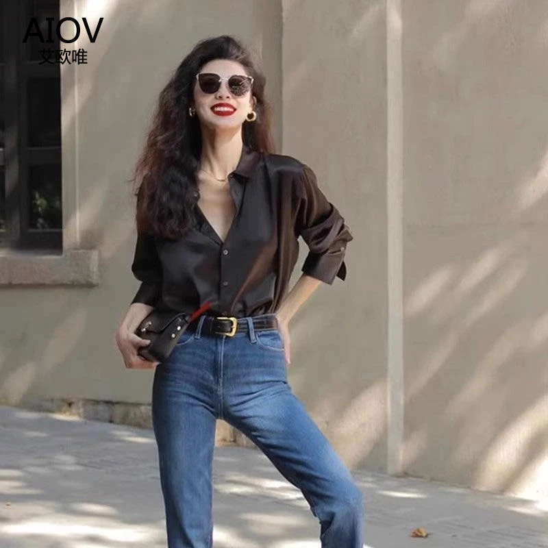 【HTKD】2025春夏新款时尚百搭黑色长袖衬衫女设计感时尚洋气白色上