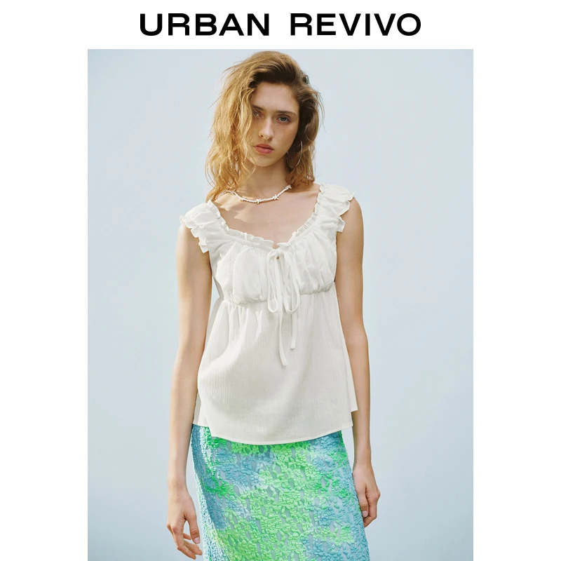 UR2025夏季新款女装波嬉风休闲木耳边系带吊带衫UYL250063
