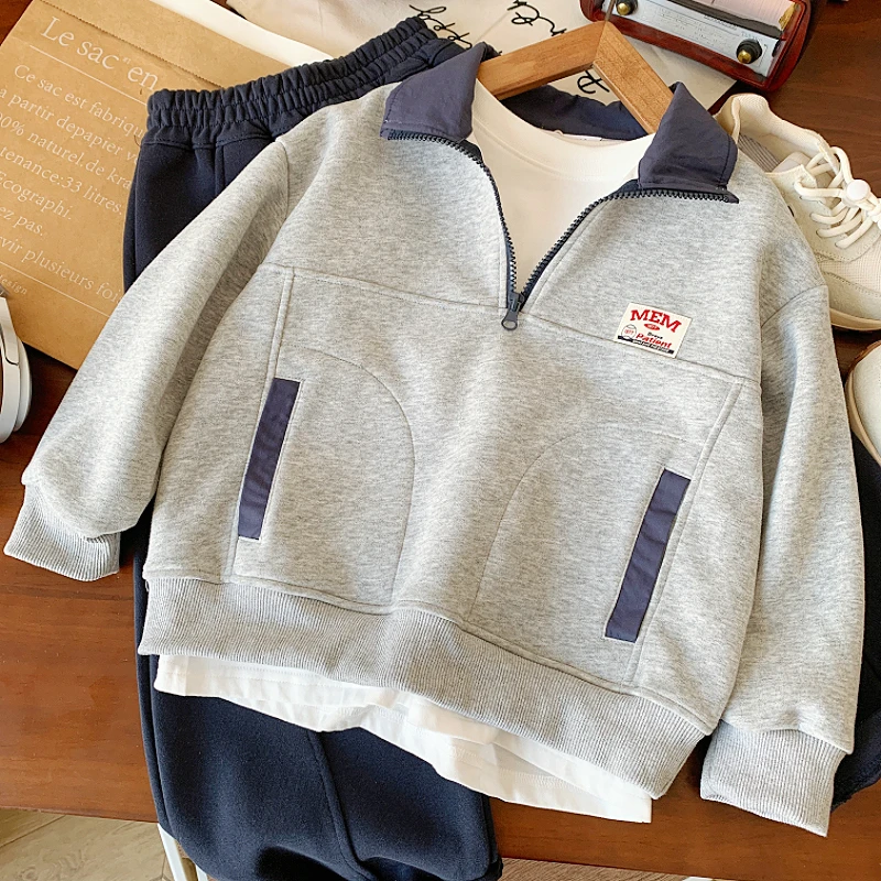 男童卫衣春秋新款儿童半拉链立领上衣男孩洋气百搭童装潮