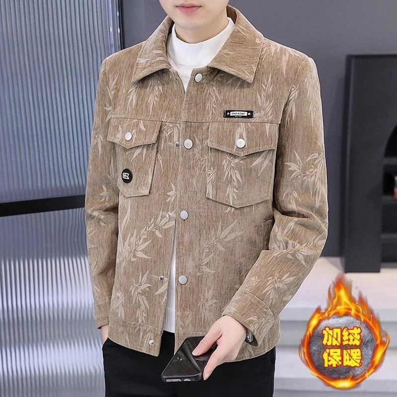 男士绒毛翻领秋冬季呢子大衣新款修身韩版外套休闲加厚短款夹克