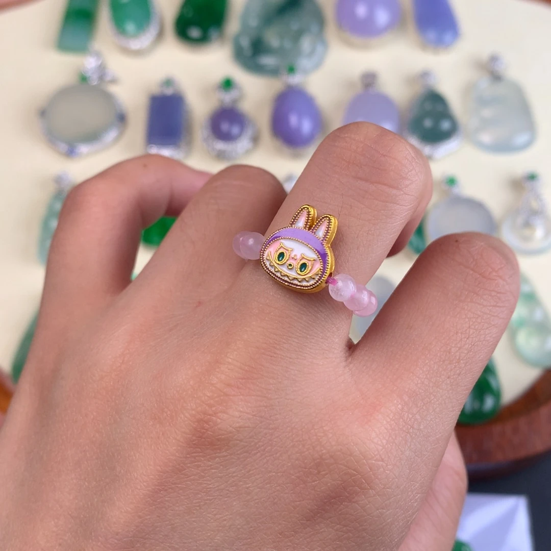 水晶戒指未镶嵌粉水晶（labubu题材）