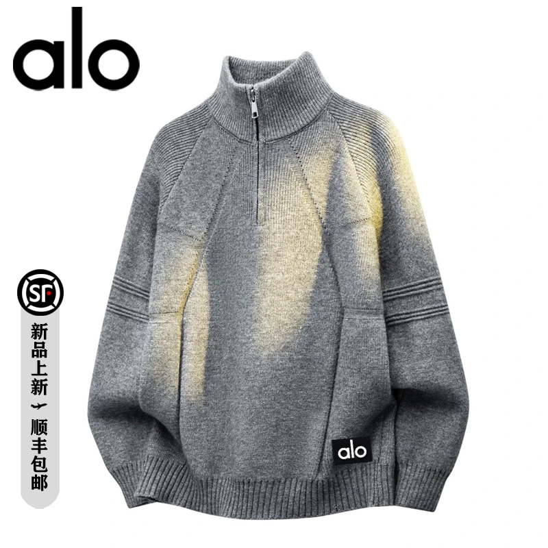 【官方奥特莱斯】品牌折扣 美式半拉链立领毛衣冬季男女款针织衫