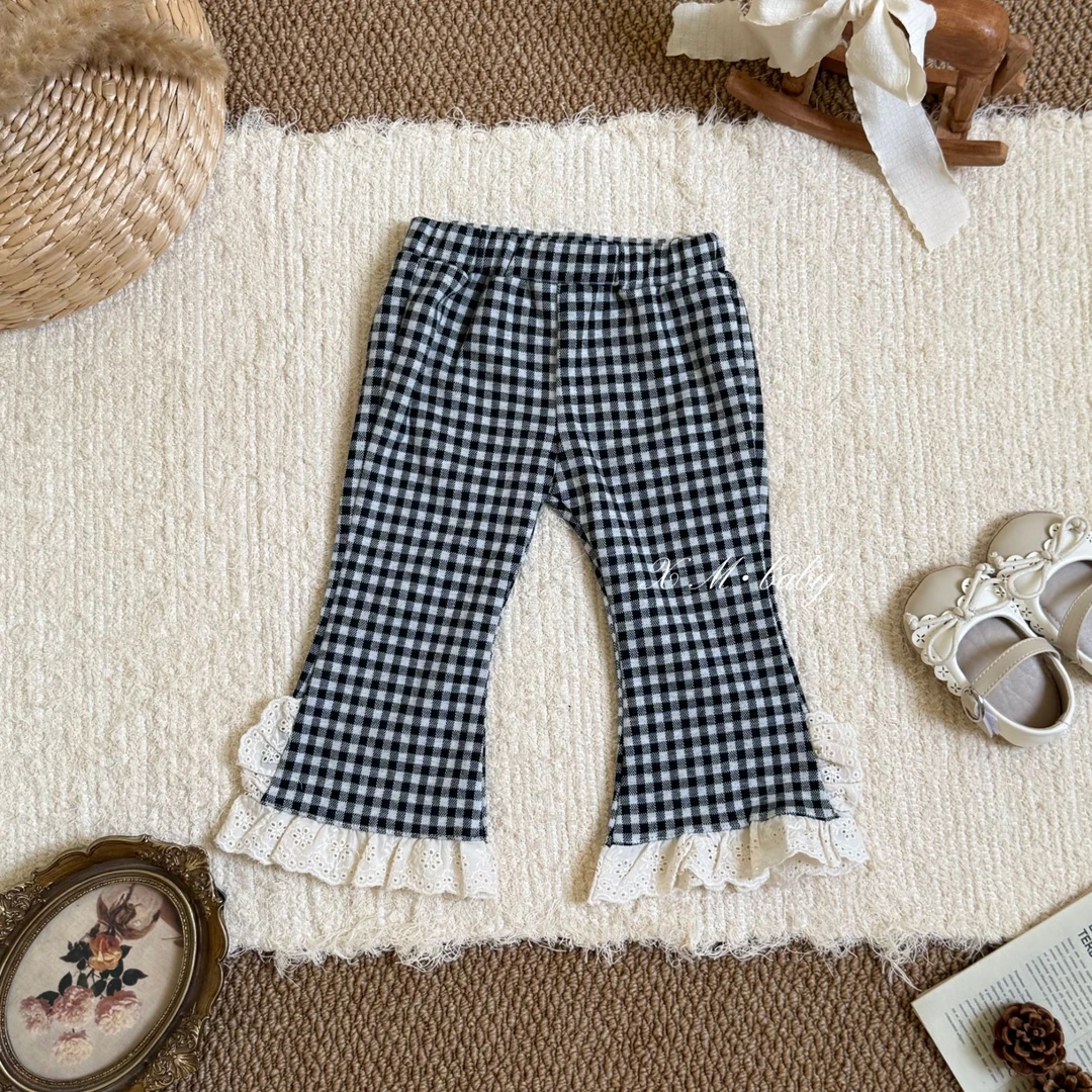 萱妈家【喇叭裤】春季新款女宝百搭洋气外出格子裤喇叭裤