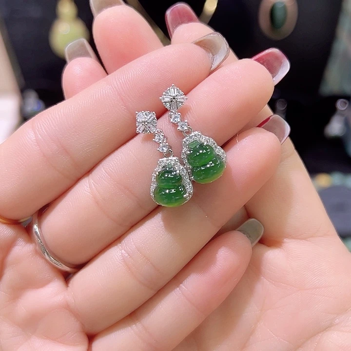 银S925镶嵌和田玉耳饰