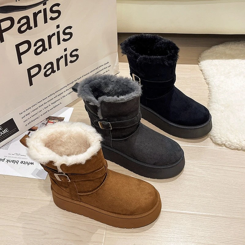 灰色长筒雪地靴女2025冬季新款厚底增高加绒加厚高筒保暖棉鞋子
