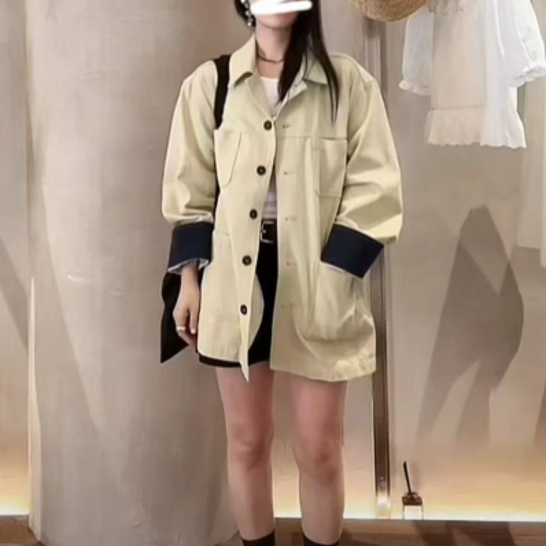 韩国东大门代are2025春季女装新款系扣多口袋工装翻领外套