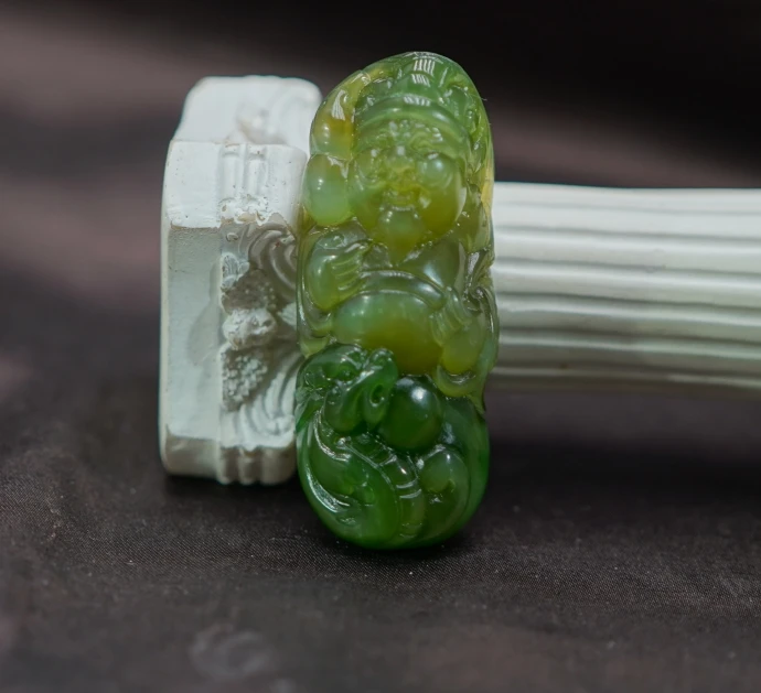 【山哥专享】和田玉碧玉猫眼财神吊坠 BZ022403