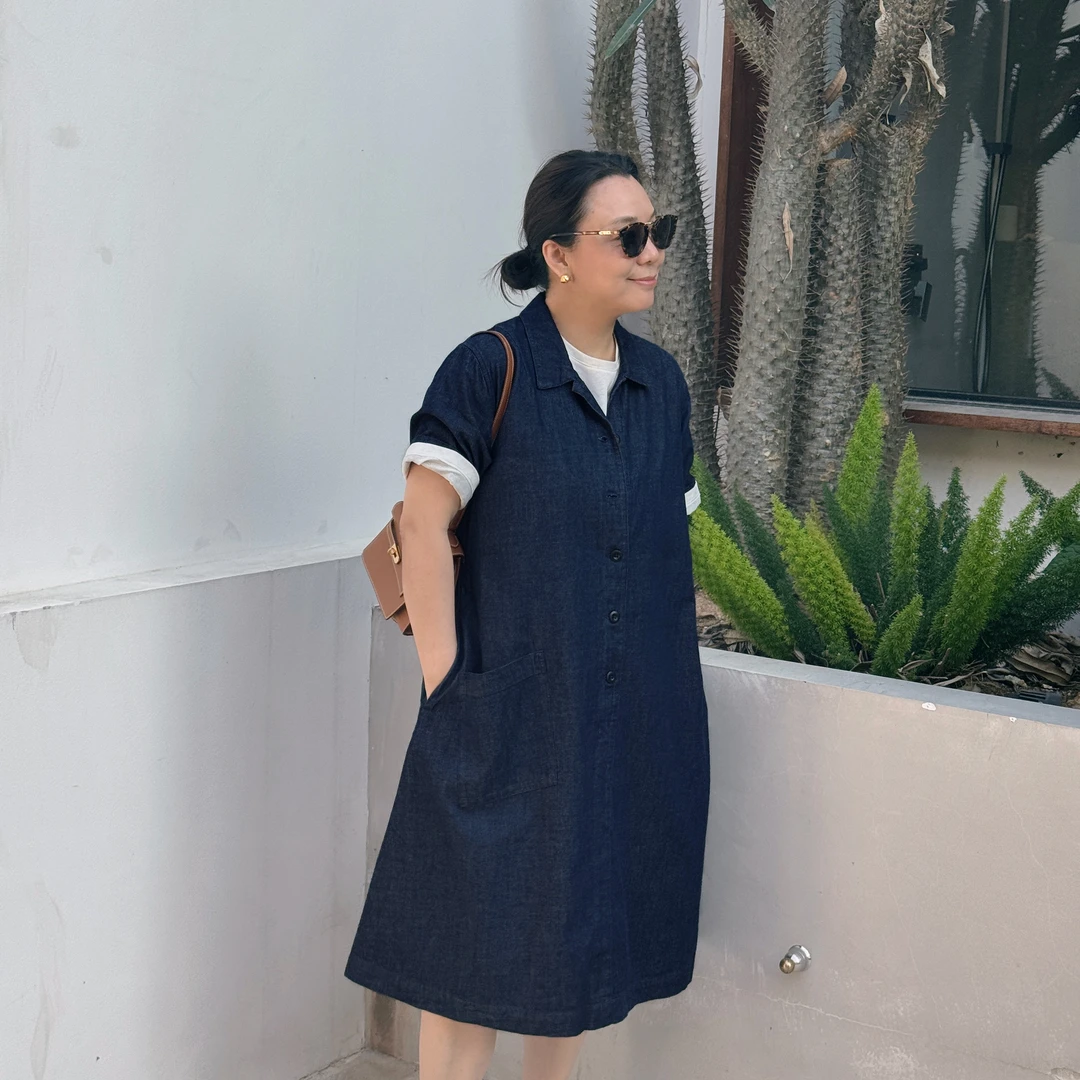 Ms.Qnn“邂逅”100棉复古英伦牛仔色短袖衬衫连衣裙 39D855 Q姐