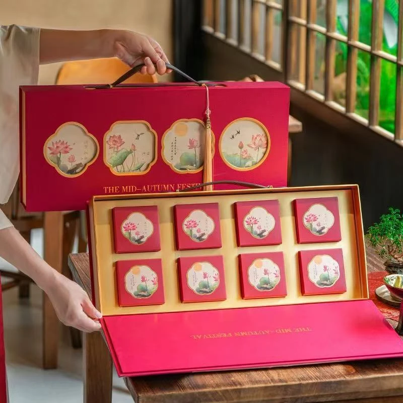 2025新款高档中秋月饼礼盒硬盒手提6/8粒流心糕点蛋黄酥包装空盒