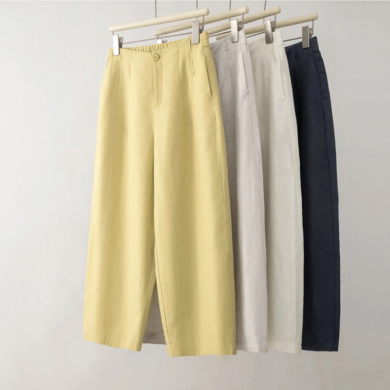 2025夏季薄款亚麻休闲裤女韩版宽松气球裤显瘦气质小个子九分裤潮