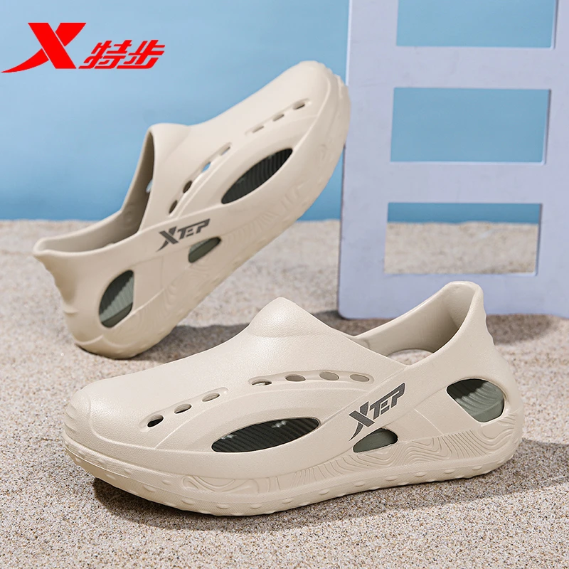 特步运动凉鞋男2025新款夏季软底外穿防滑厚底耐磨全包沙滩洞洞鞋