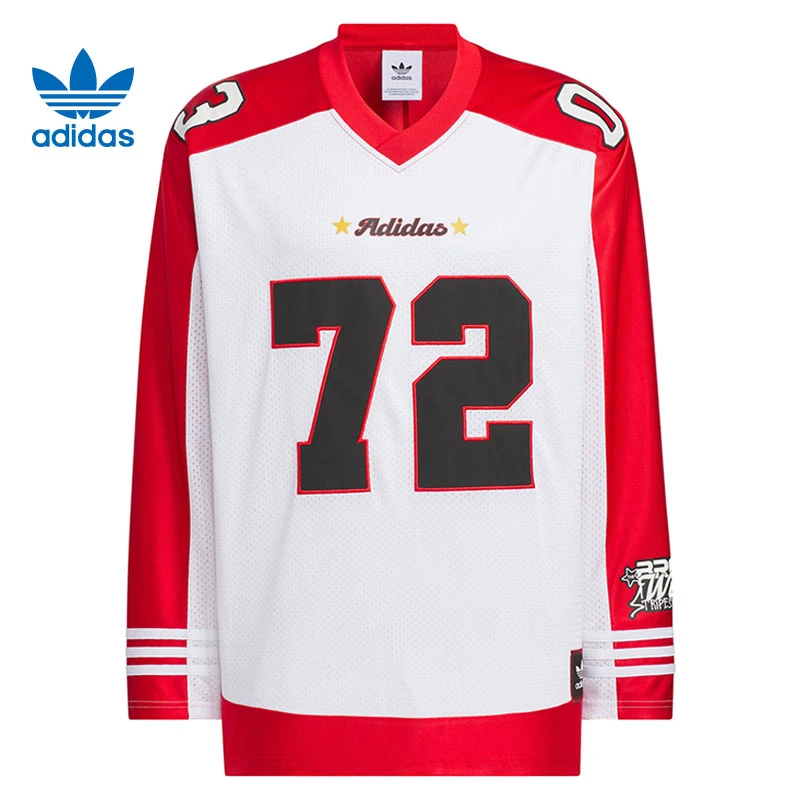 Adidas阿迪达斯三叶草【官方正品】男子复古V领球衣长袖T恤KA8004