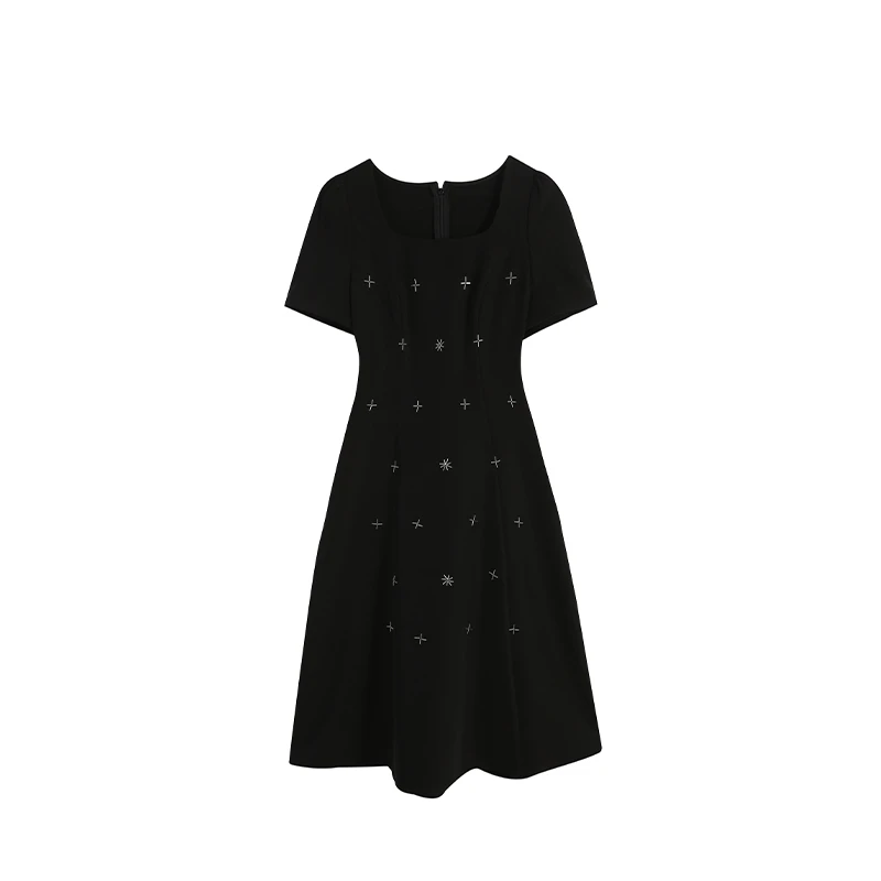 【五季家大码】优雅长裙显瘦气质轻奢时尚法式黑色连衣裙ZL54914