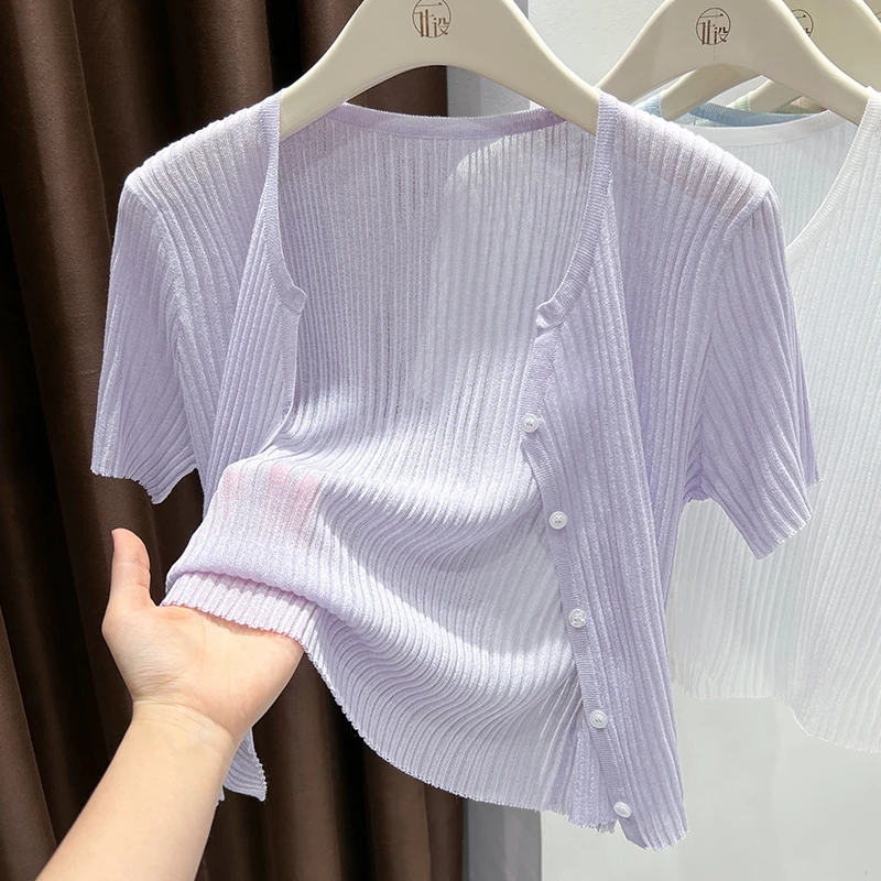 配连衣裙外搭薄款紫色开衫2025夏季爆款气质时尚短款宽松防晒外套