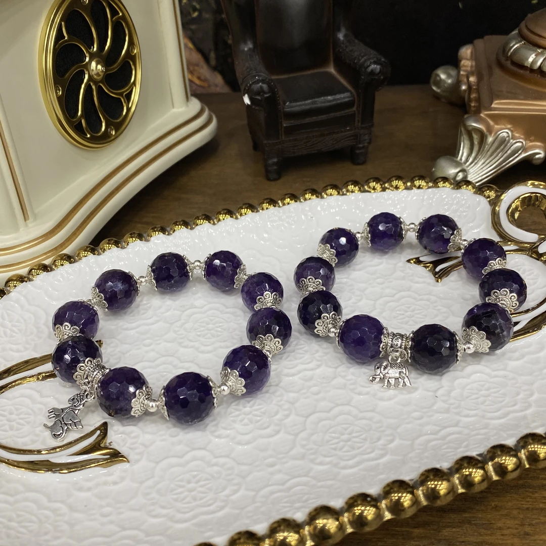 V200-天然老矿料乌拉圭紫水晶刻面手链单圈设计款-多样性发其一