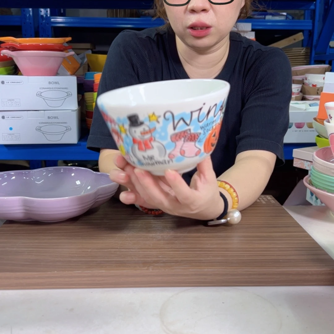 陶瓷冬季雪人面碗