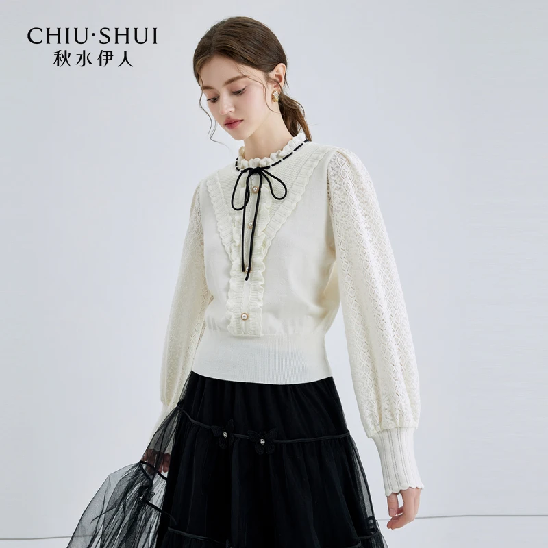 【芋总专属】秋水伊人立领微镂空毛针织衫女时髦百623411M100786
