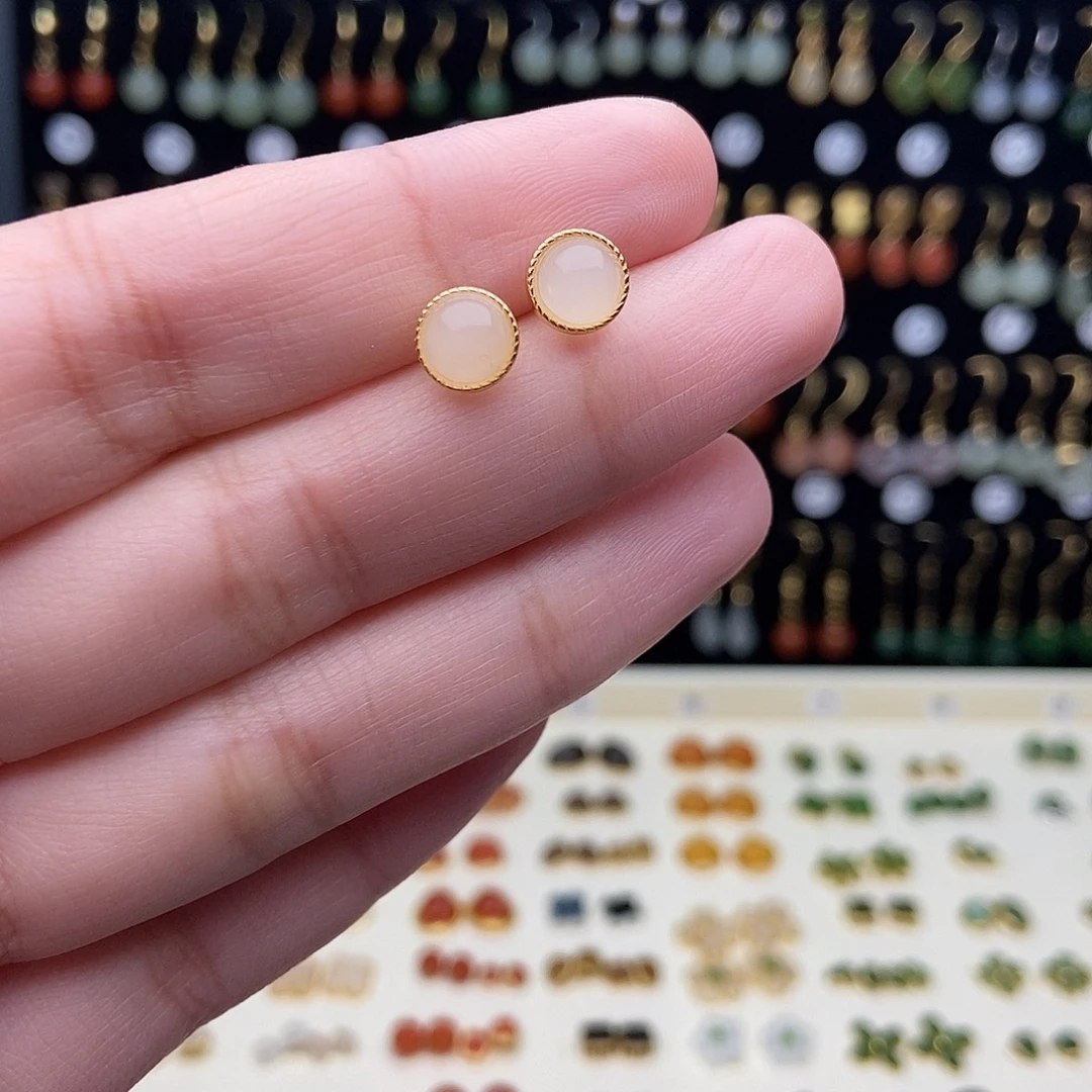 和田玉银S925镶嵌耳饰