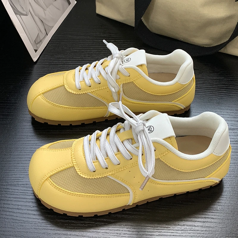 黄色网面透气德训鞋女2025春新款时尚百搭软底勃肯鞋休闲运动板鞋