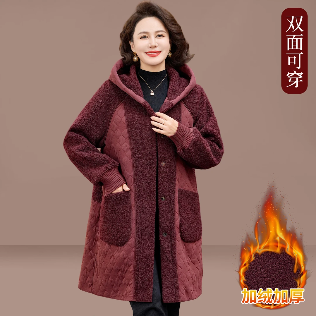 中年妈妈冬装外套中老年品牌加绒加厚大衣秋冬保暖时尚加大棉衣女