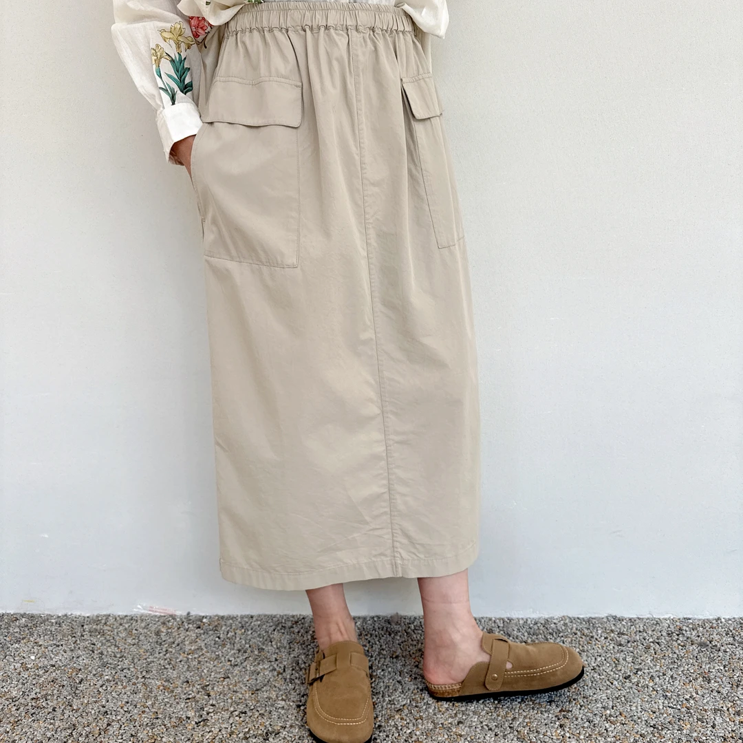 静奢风工装气质半身裙春款高腰显瘦百搭后开叉休闲中长款直筒裙女