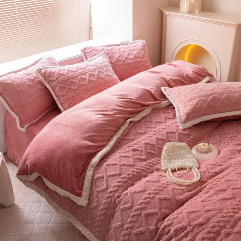 PZ 8526 高克重塔芙绒包边四件套 粉紫色