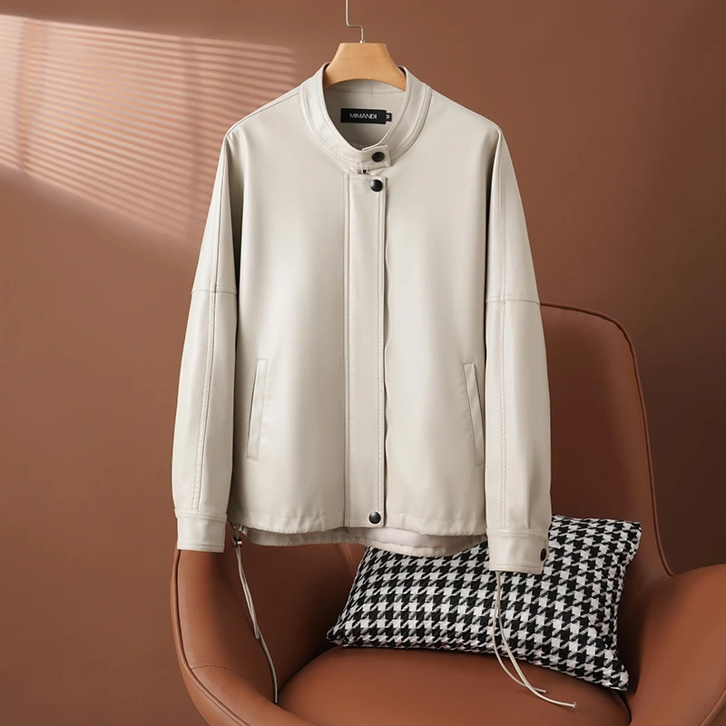 【颜姿】2025年春季新款海宁真皮皮衣女短款时尚绵羊皮休闲皮夹克