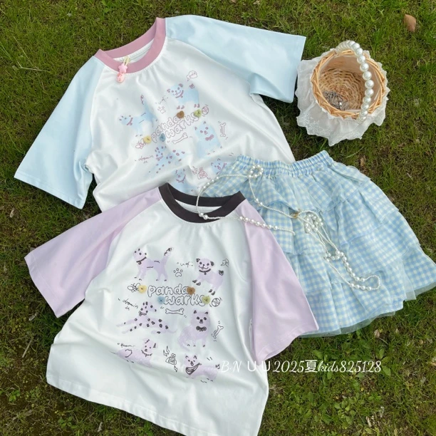 儿童女童拼袖狗狗T恤25128