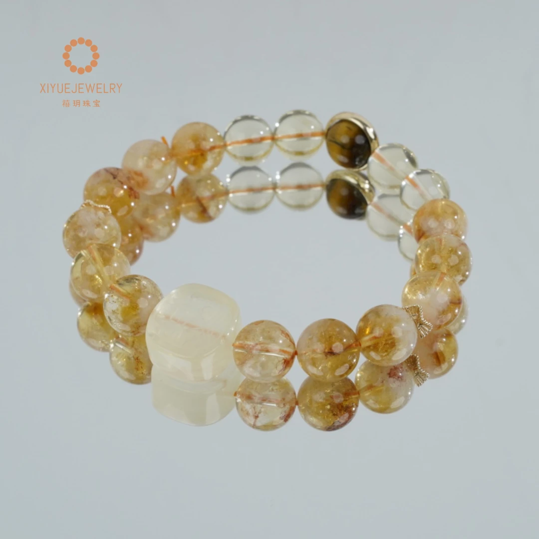 【富九洲】天然水晶黄塔晶金虎眼石扎基拉姆女财天然水晶招财手链