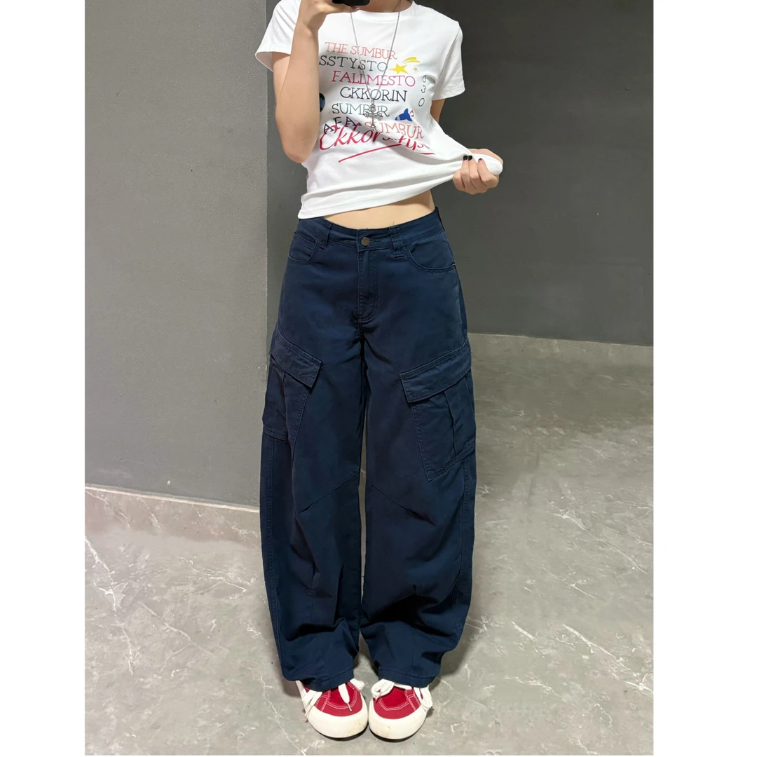 NOMIO夏季美式复古工装裤藏青色直筒宽松百搭休闲裤男女显瘦裤子