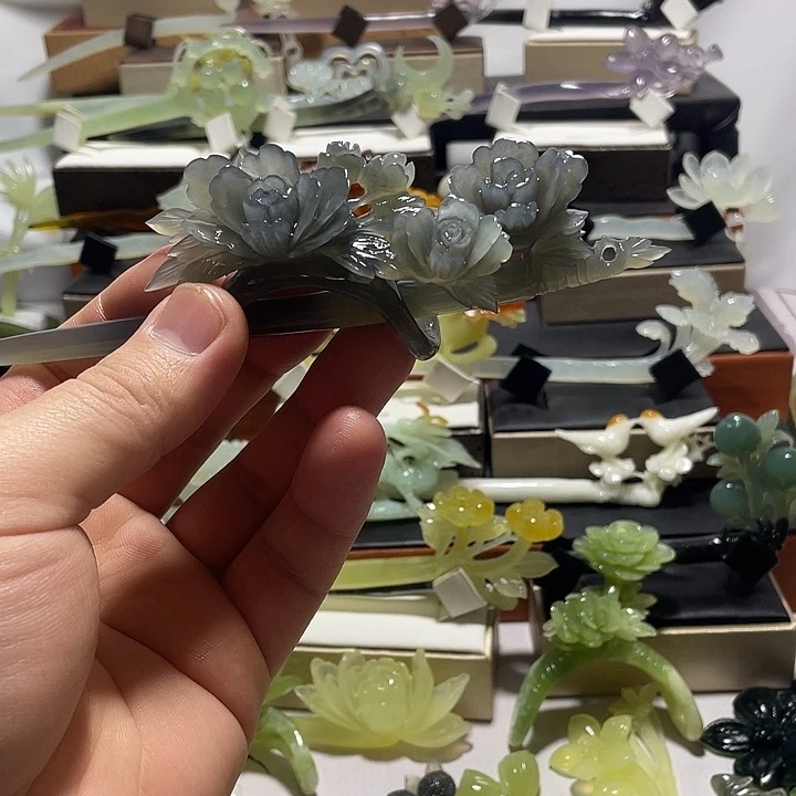 不***语蛇纹石玉合金发饰