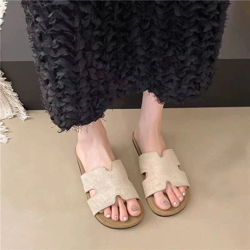 轻便舒适绒面H型平底拖鞋013